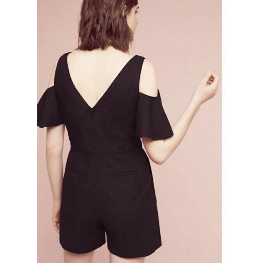 Elevenses‎ Romper Womens 0 Black 100% Cotton Cold Shoulder Pockets Festival Boho